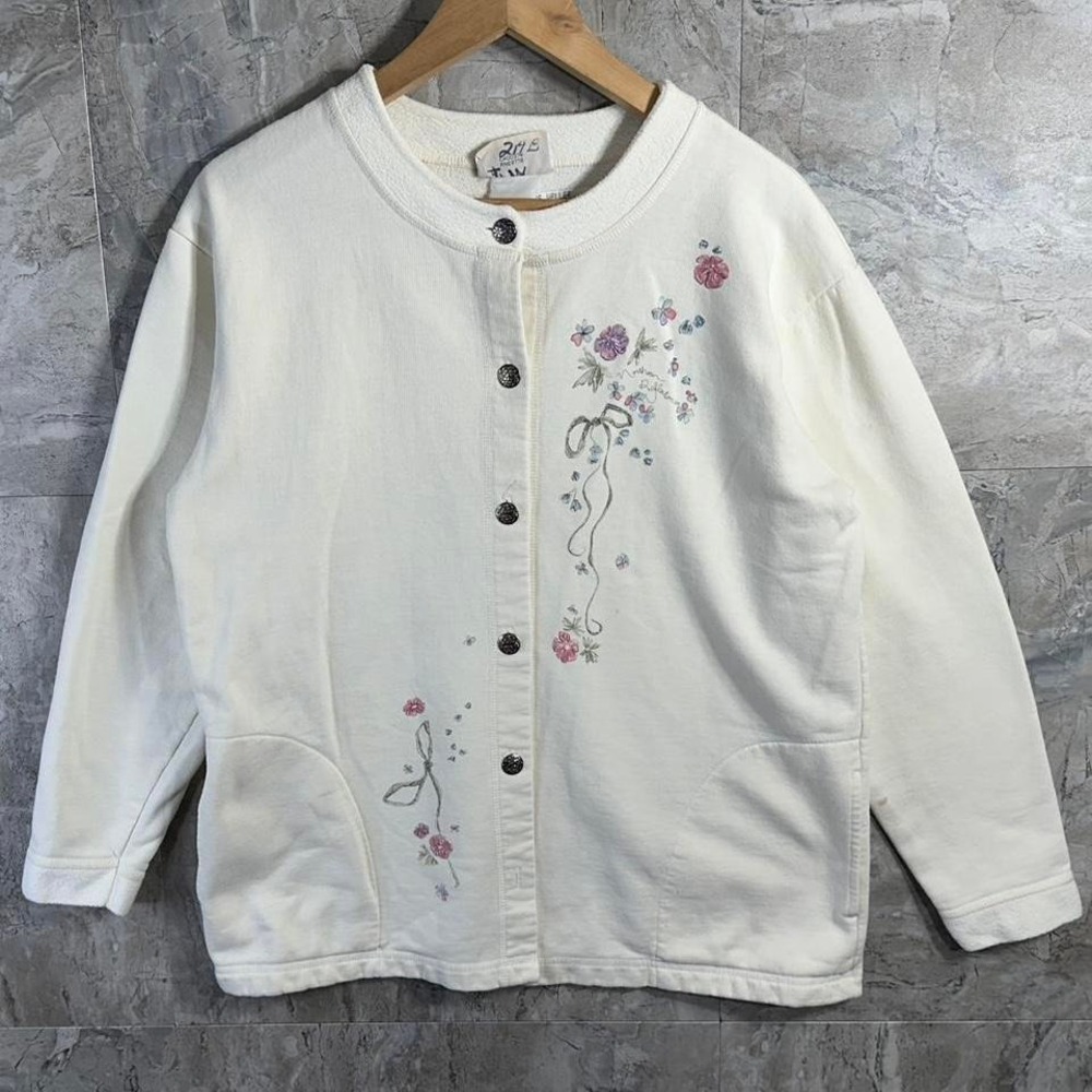 Northern Reflections‎ white cardigan with floral design women's Size Large